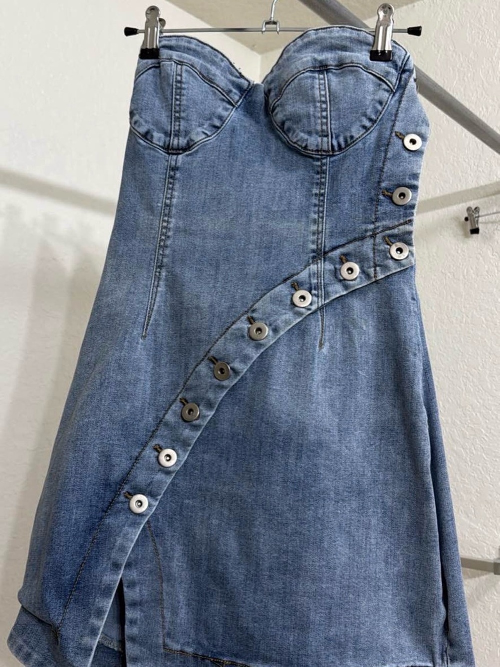 Kittenish Denim Strapless Dress
